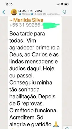 Depoimento de aluna aprovada no Direção Segura